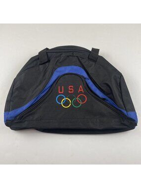 USA Olympic Duffle Bag W/Shoulder Strap Double Handle Canvas Black Blue